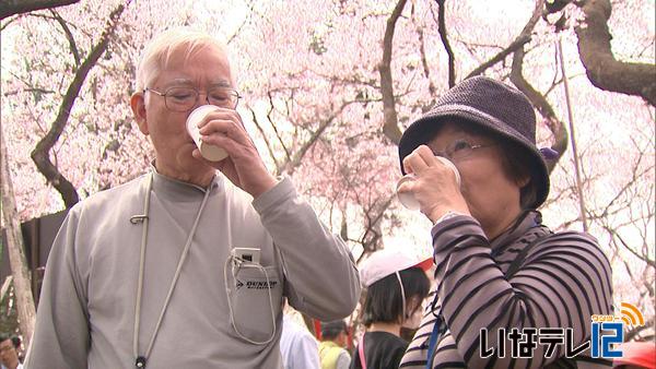 踊り、さくら茶で花見ムード盛り上げ