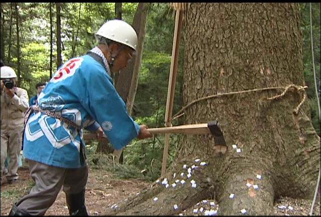 伊那市西春近諏訪形御柱祭斧入れ