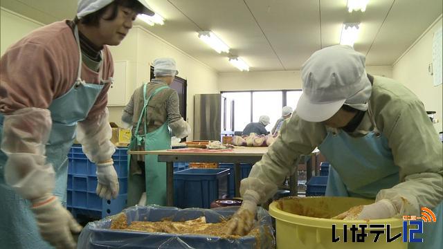 羽広菜かぶの漬け込み作業