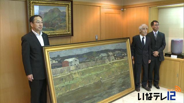 北条岩夫さんが伊那市に絵画7点を寄付