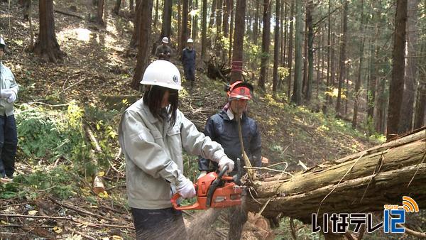 上農生がチェーンソー実習