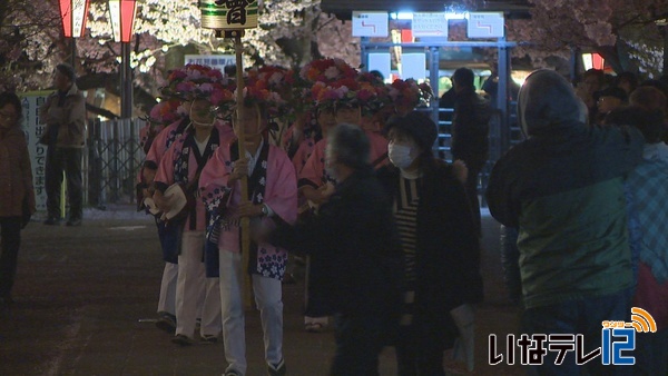 高遠囃子　満開の夜桜と共演