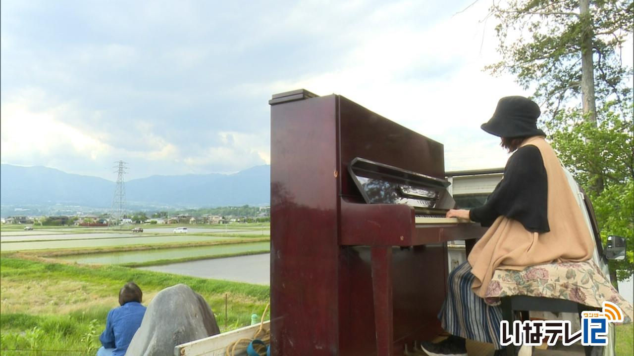 平澤真希さん屋外でピアノ弾く