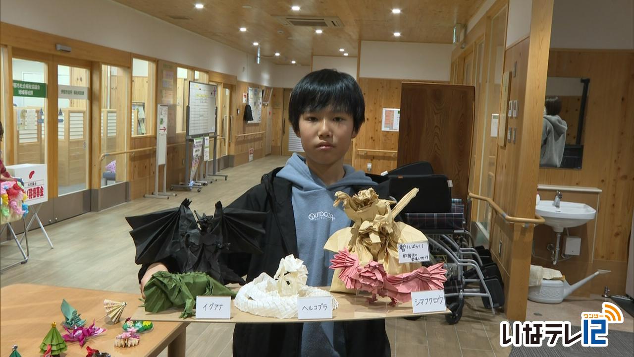 夢は折り紙作家　箕輪北小５年の増澤君の作品展