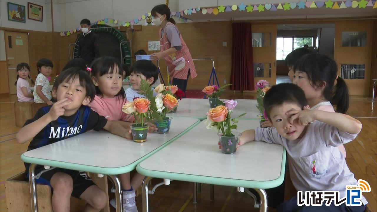 南箕輪村南部保育園バラを使ったフラワーアレンジメント